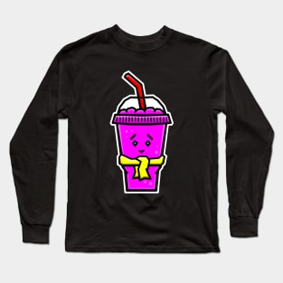 Cute and Cold Ice Slushie in Pink Strawberry Flavour with a Scarf - Pink Slushy Long Sleeve T-Shirt